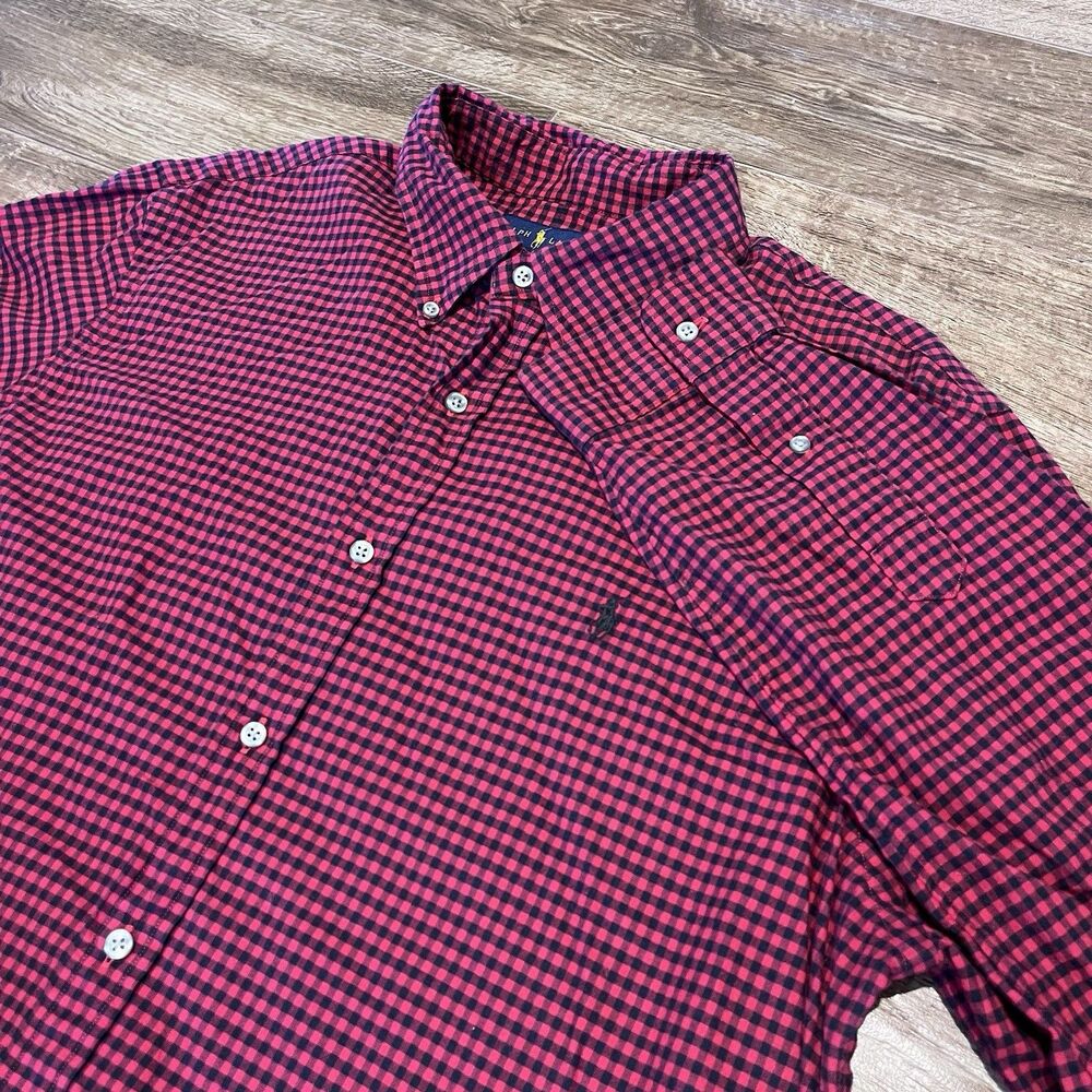 Ralph Lauren Slim Fit shirt Men’s XL Red Black Check Button Down Gingham Polo